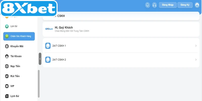 Liên hệ đến hệ thống chăm sóc khách hàng 8XBET nếu không truy cập được
